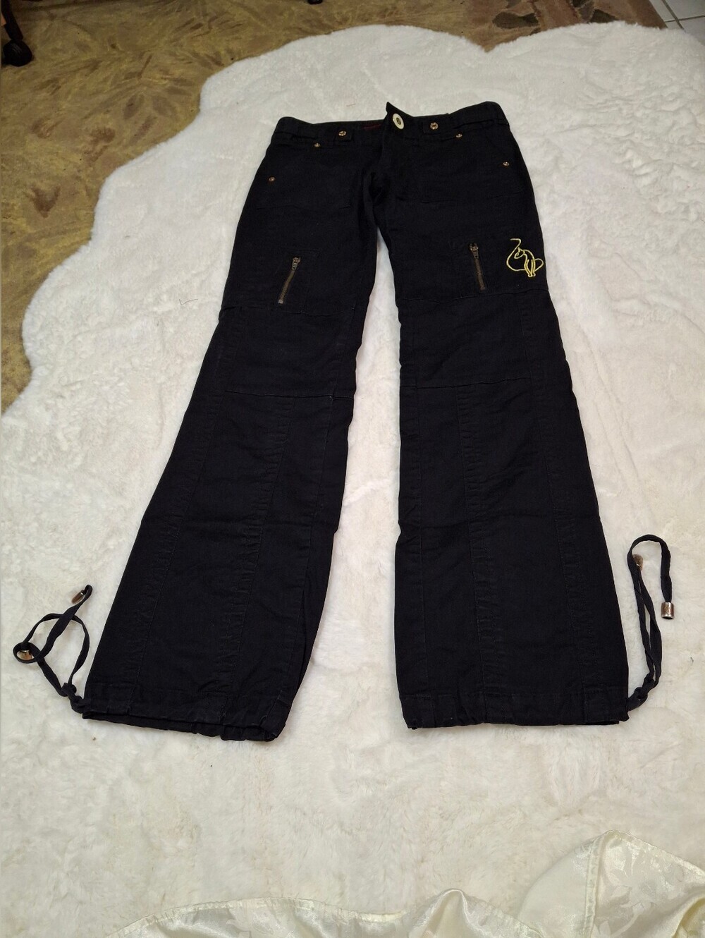 Baby Phat Ankle Drawstring Black Cotton Stretch Pants Women Size 5 / Waist 30 - Picture 5 of 16